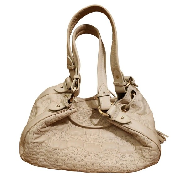 Lancel Paris Satchel Medium Sized Ecru Embroidered Quilted Leather Old Money - Picture 4 of 10